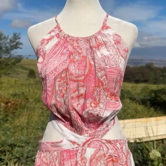 NWT MELISSA ODABASH Arabella cutout printed voile maxi dress Boho Chic Beach - Picture 7 of 9